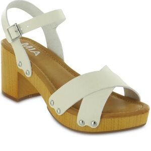 MIA Women's White Sandal with Wooden Heel